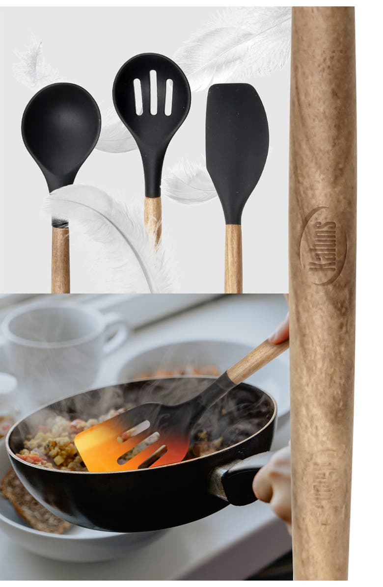 KALUNS Wood and Silicone Utensil 21-Piece Set, Alternate, color, Black