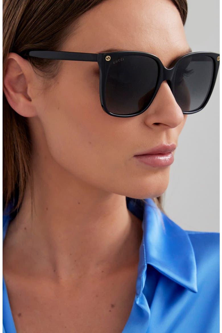 57mm Gradient Square Sunglasses, Alternate, color, BLACK/ GREY