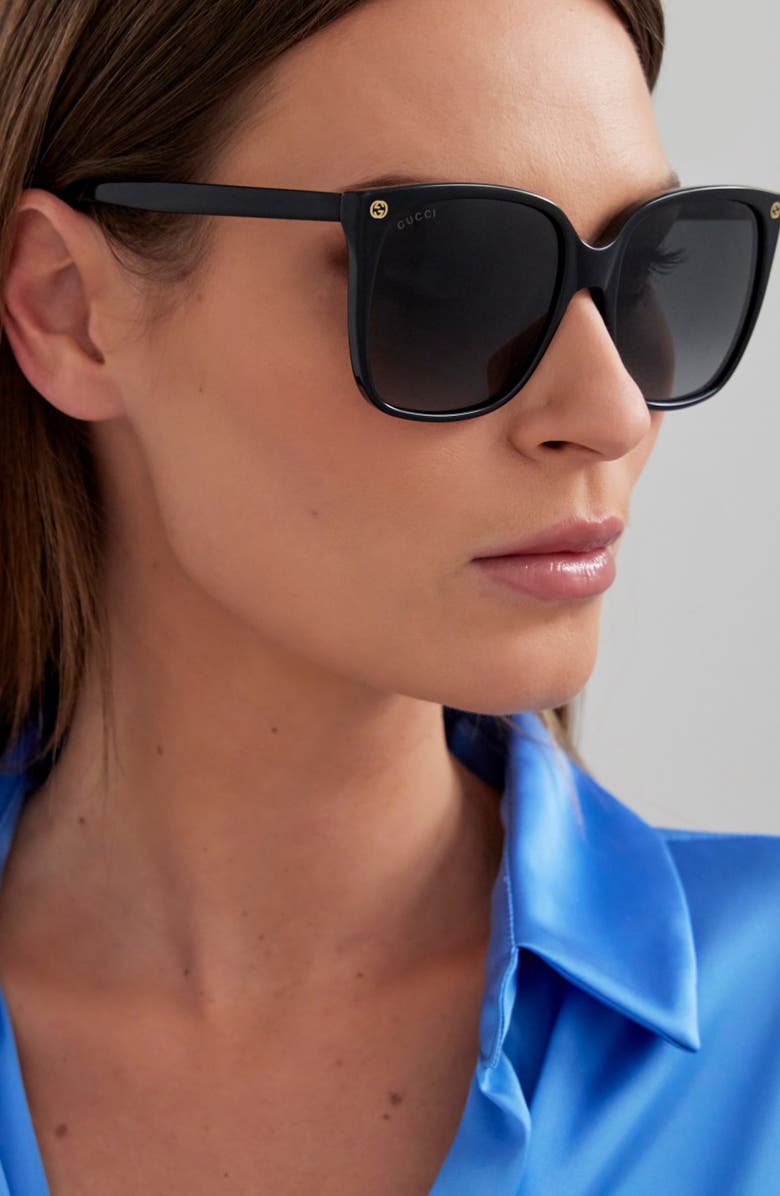 Gucci 57mm Gradient Square Sunglasses, Alternate, color, Black/ Grey