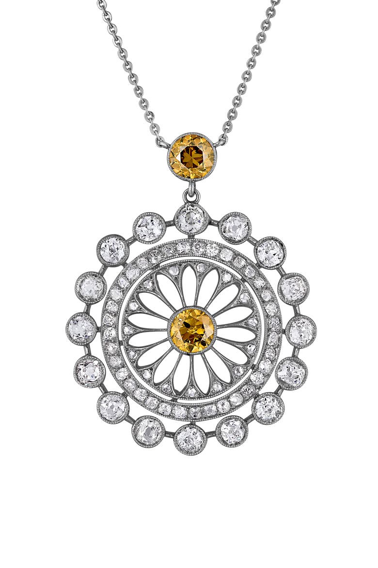 Reconceived Edwardian Filigree Diamond Pendant Necklace, Main, color, WHITE GOLD/ PLATINUM/ DIAMOND