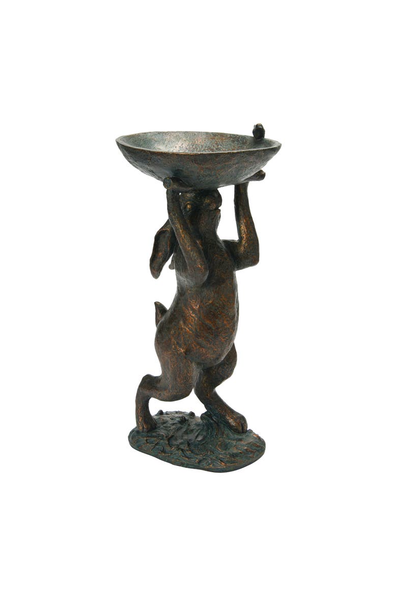 Decorative Resin Rabbit Bird Bath, Green Patina Finish, Main, color, Green
