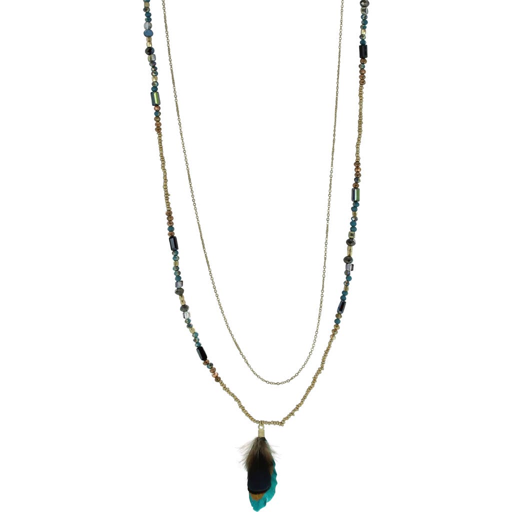Olivia Welles Hillaria Beaded Feather Pendant Necklace In Gold