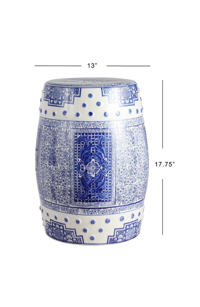 JONATHAN Y Acanthus 17.8" Chinoiserie Ceramic Drum Garden Stool, Alternate, color, Blue/White