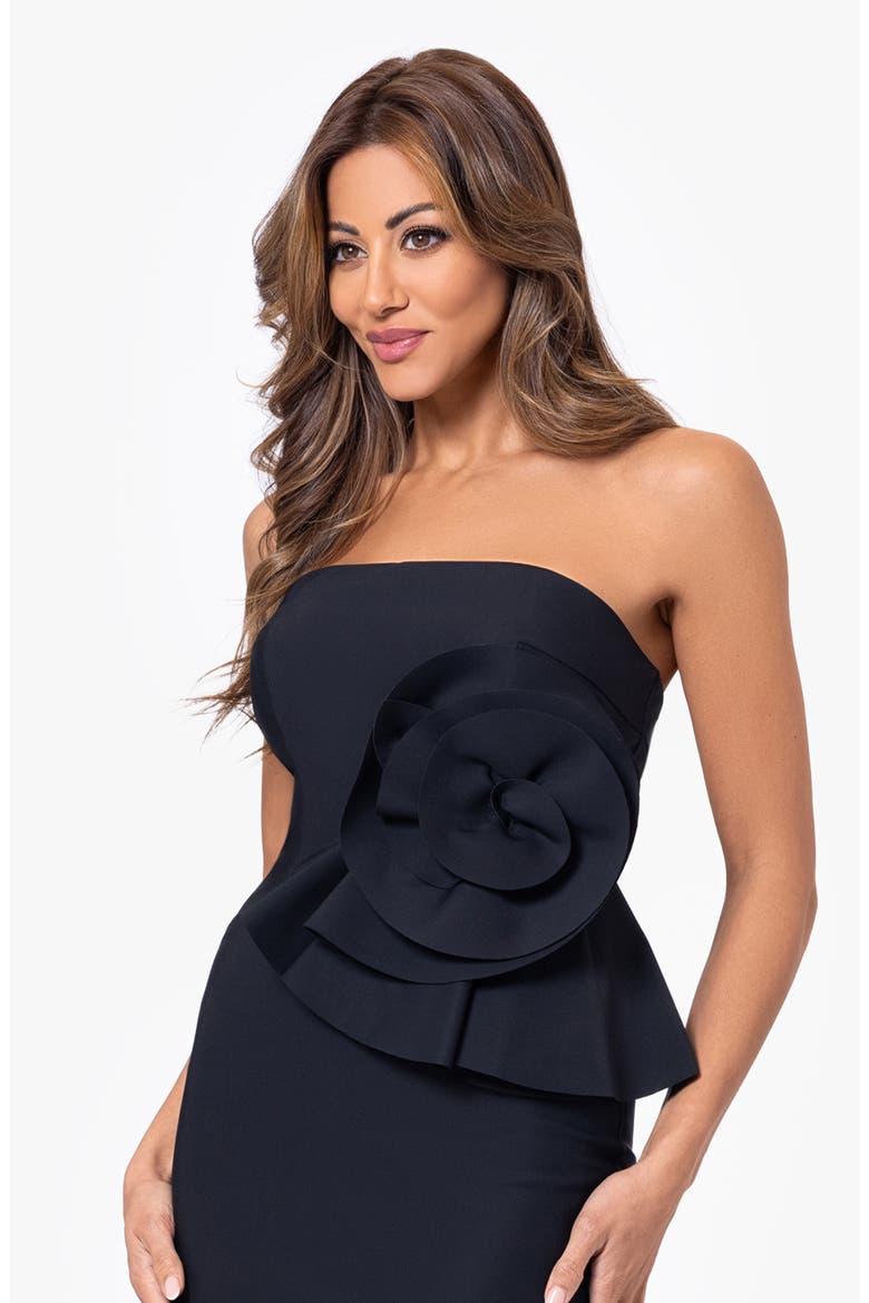 Flower Strapless Cocktail Dress, Alternate, color, BLACK