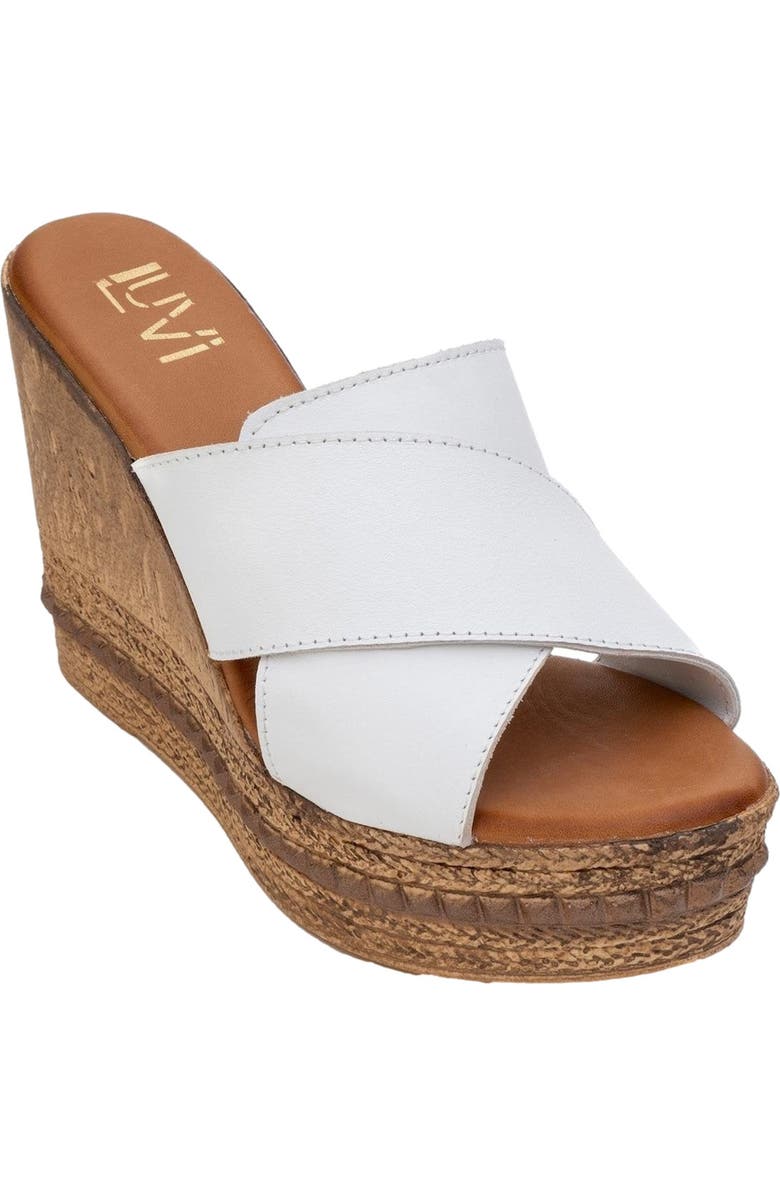 Forever & Always Shoes Lois Wedge Leather Sandal, Main, color, White Leather