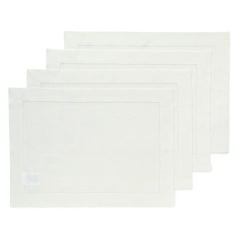 Linen Placemats Set of 4, 14 x 19 Inch for Dining Table, Holiday and Everyday Table Decor - Classic Hemstitch