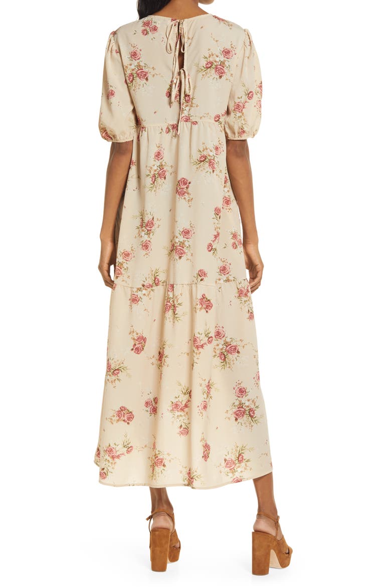 Floral Midi Dress, Alternate, color, NATURAL