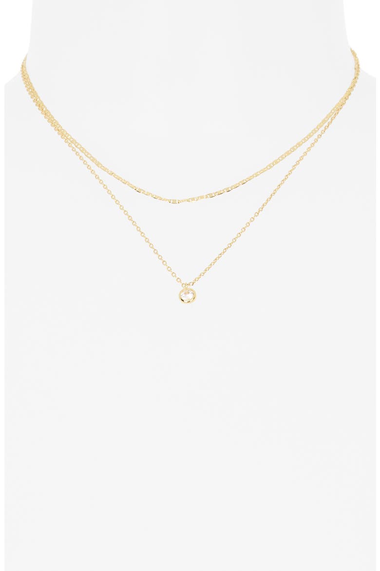 Bezel Cubic Zirconia Pre Layered Necklace, Alternate, color, GOLD