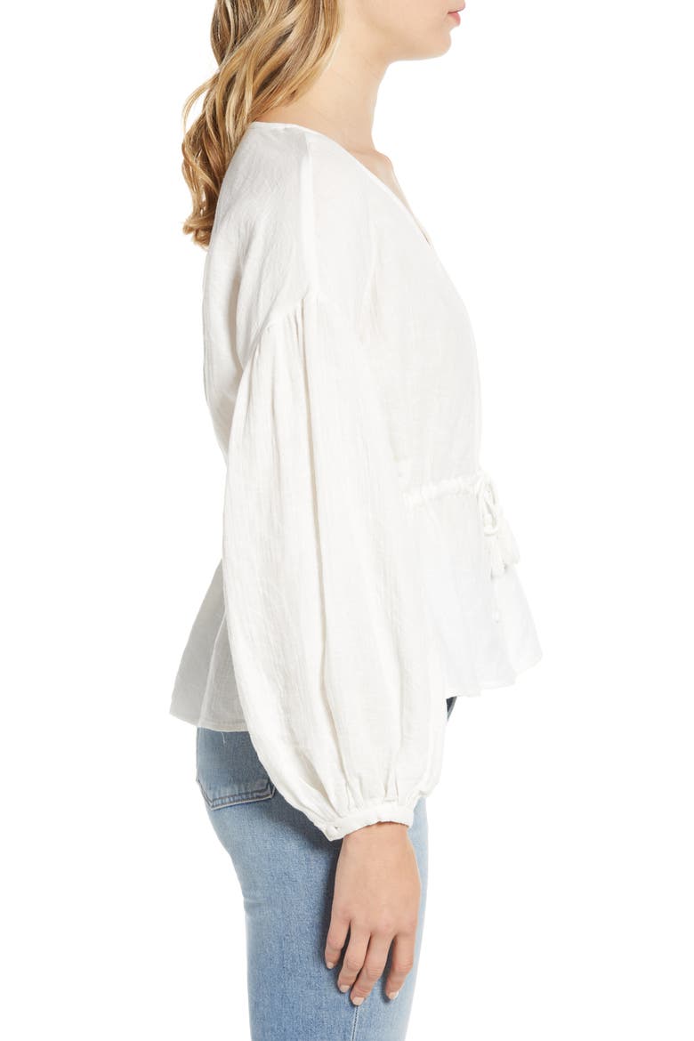 Tie Waist Cotton & Linen Top, Alternate, color, IVORY
