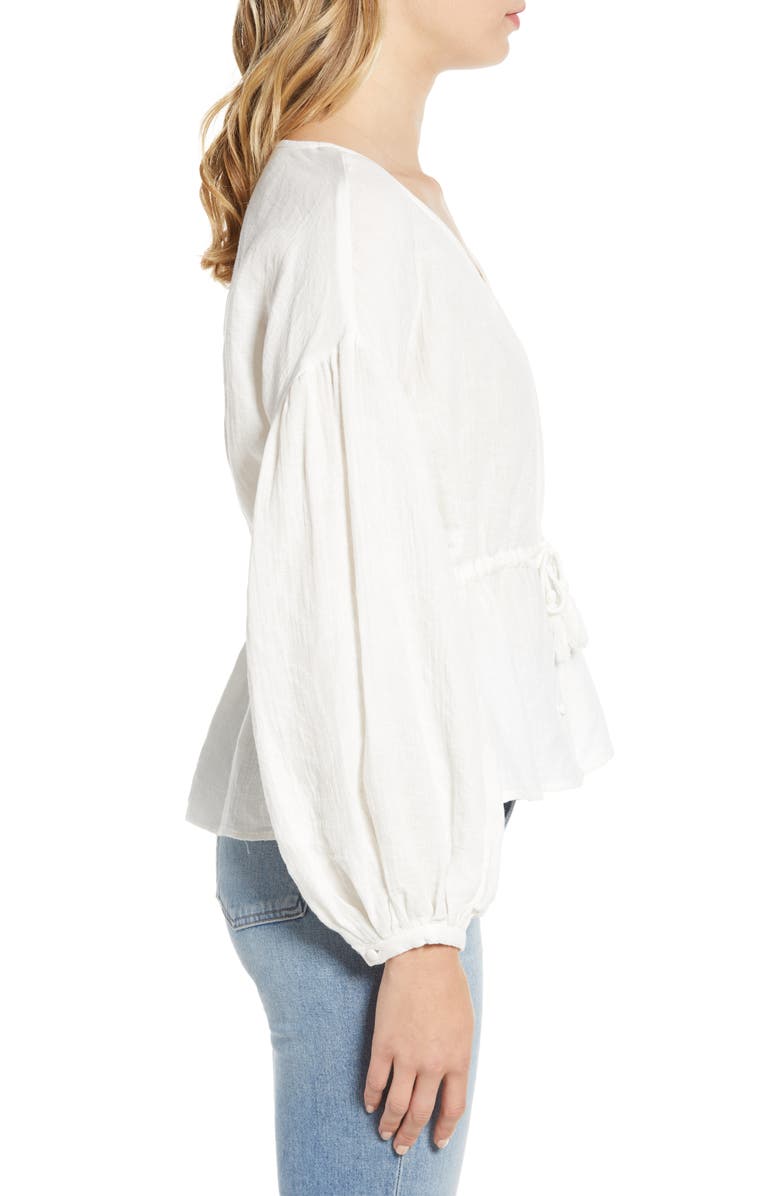 cupcakes and cashmere Tie Waist Cotton & Linen Top, Alternate, color, 