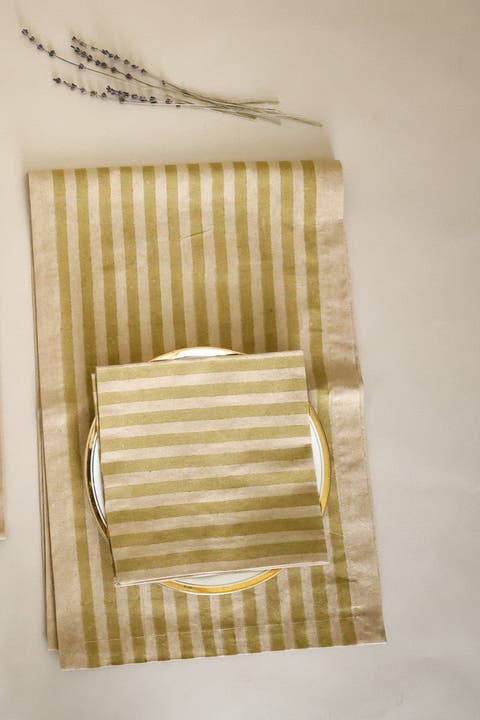 Oh! Stripes (Rose) Block Print Napkins, Set of 4
