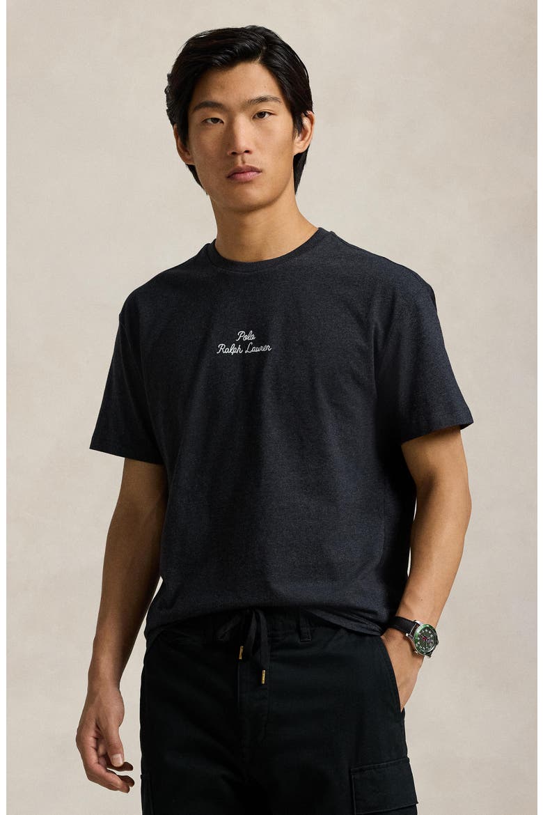 Logo Script Embroidered T-Shirt, Alternate, color, BLACK MARL HEATHER