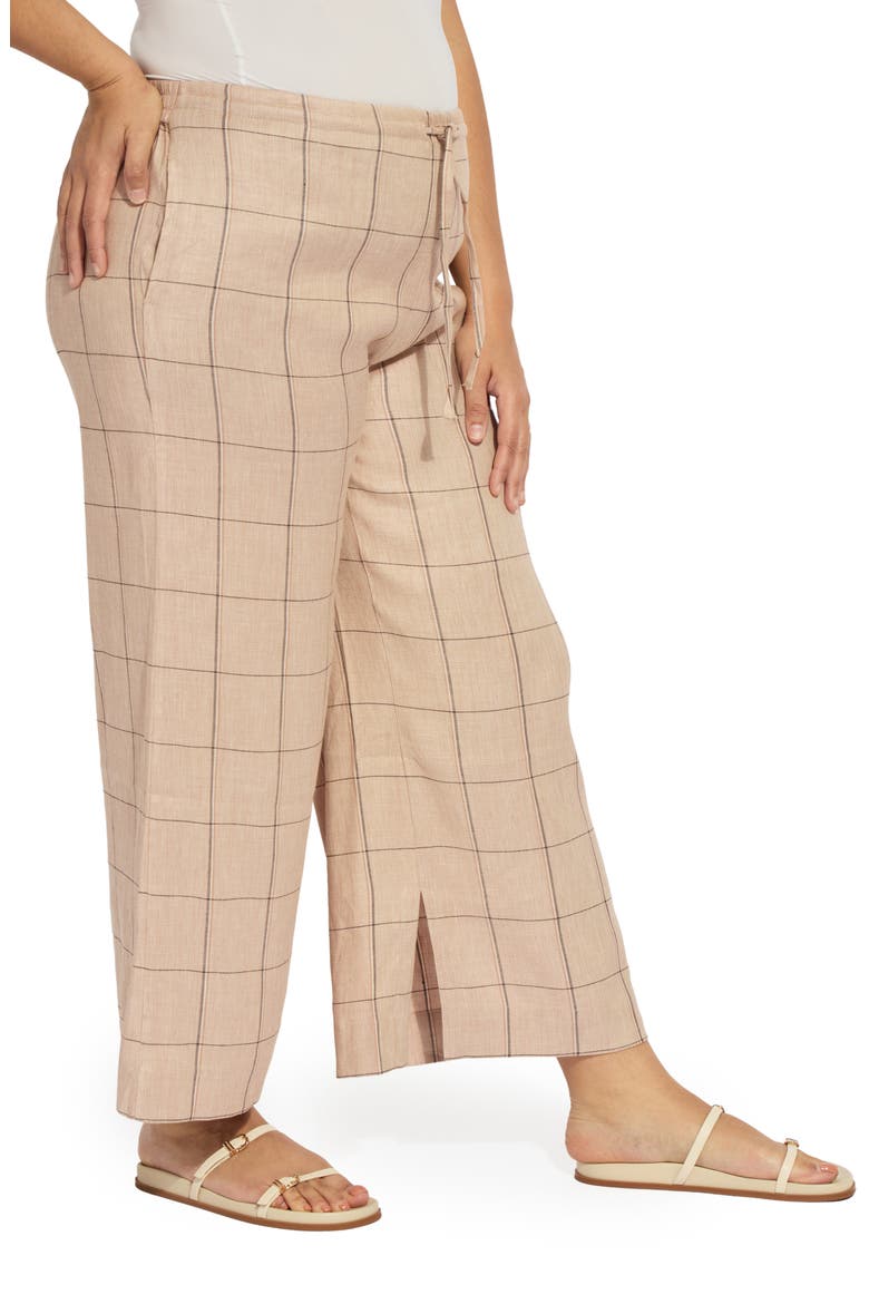Nixie Drawstring Linen Blend Wide Leg Pants, Alternate, color, ISLA CHECK
