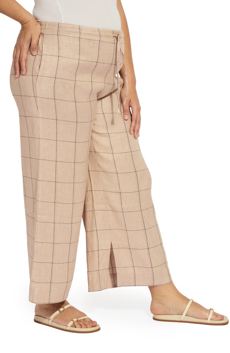 Lysse Nixie Drawstring Linen Blend Wide Leg Pants, Alternate, color, Isla Check