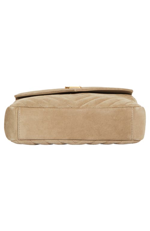 Saint Laurent College Medium Flap Ysl Shoulder Bag In Quilted Suede In Matt Gold