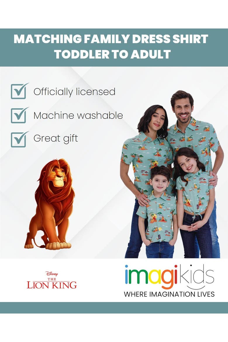 Lion King Short Sleeve Button Down Shirt, Alternate, color, Mint Green