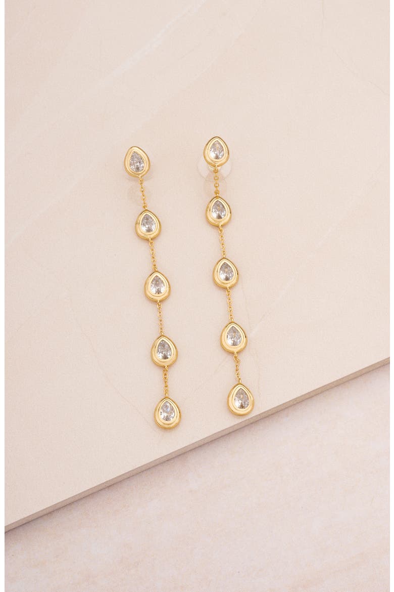 Crystal Teardrop Linear Drop Earrings, Alternate, color, GOLD