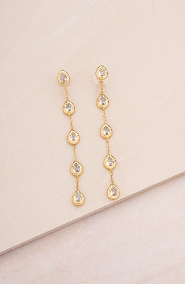 Ettika Crystal Teardrop Linear Drop Earrings, Alternate, color, Gold