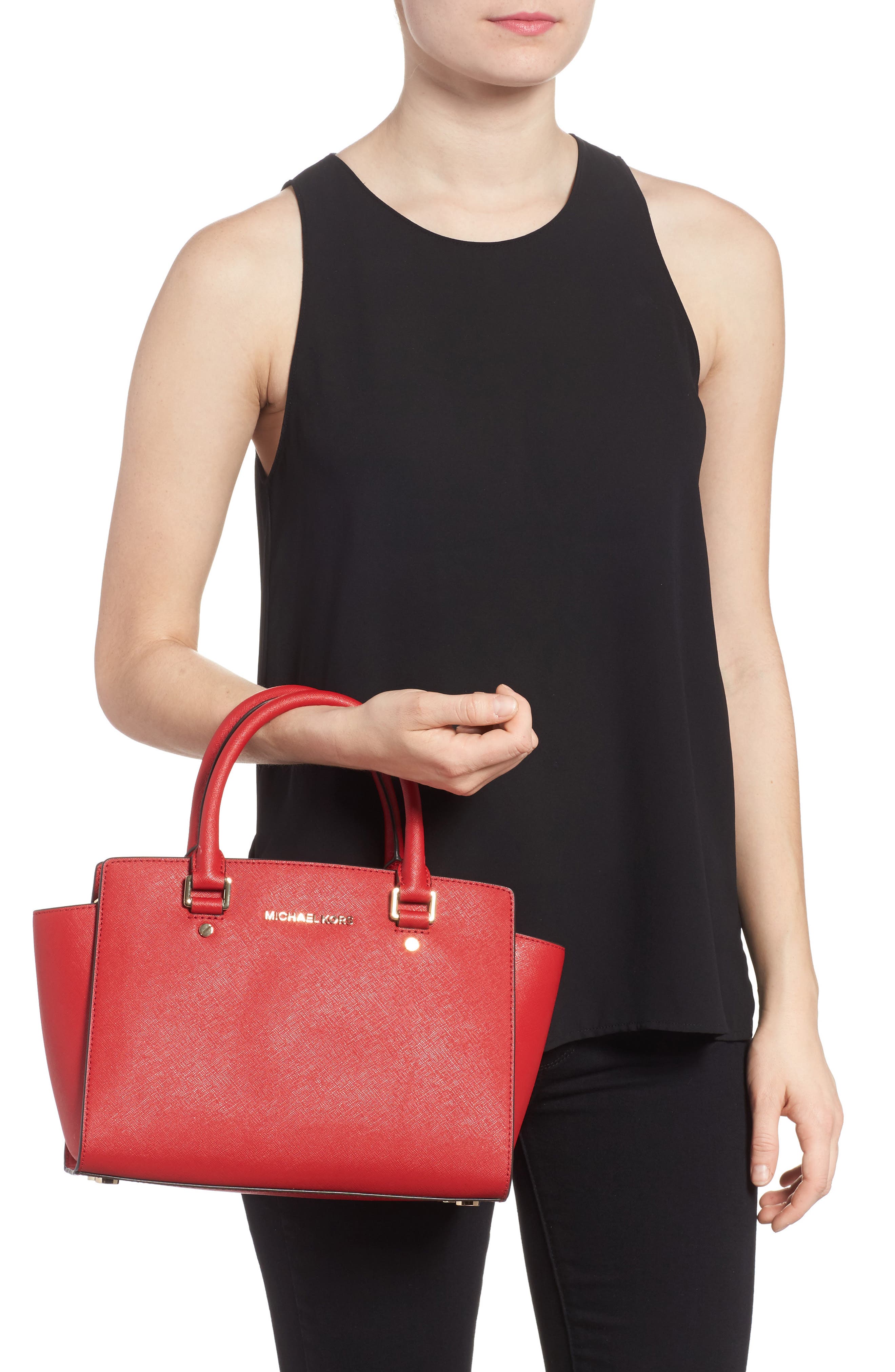 MICHAEL Michael Kors 'Selma Medium' Leather Satchel, Alternate, color, 