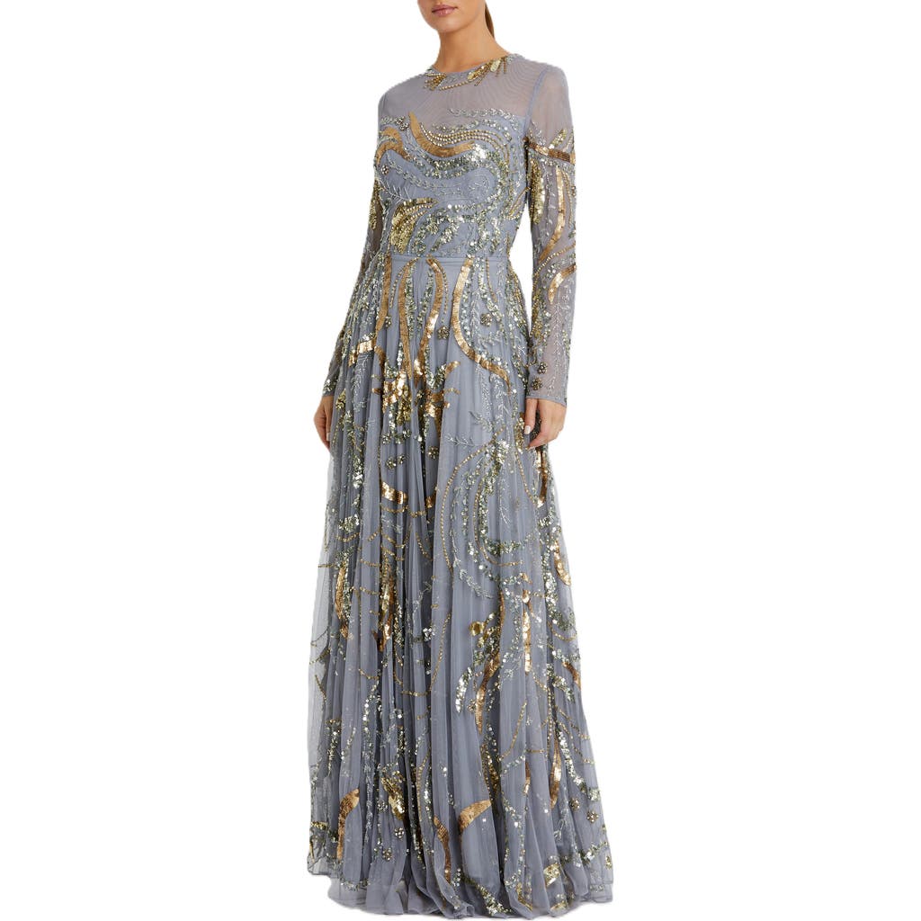 Mac Duggal Womens Embellished Long Evening Dress In Platinum Gold