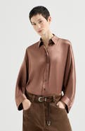 Brunello Cucinelli Stretch silk satin shirt with monili