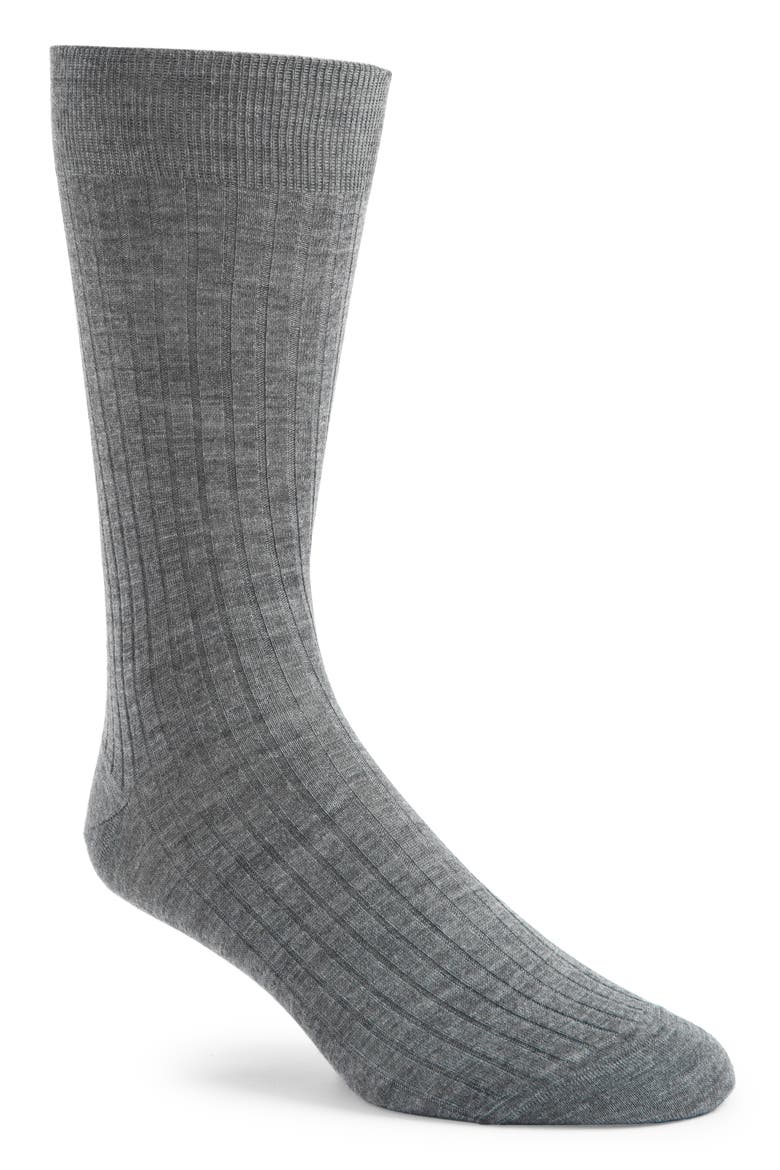 Wool Blend Rib Dress Socks, Main, color, GREY