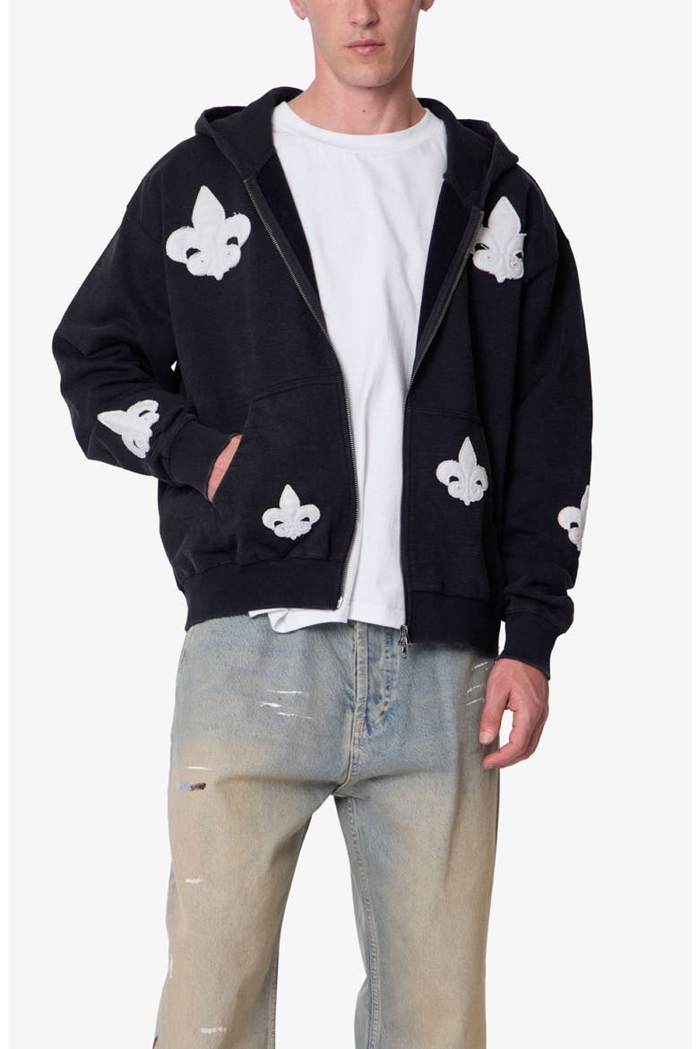 Fleur de Lis Zip Hoodie, Alternate, color, WASHED BLACK