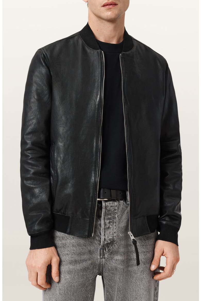 Morten Leather Bomber Jacket, Main, color, BLACK