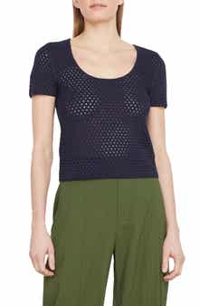 Vince Open Stitch Short Sleeve Cotton Sweater