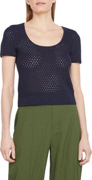 Vince Open Stitch Short Sleeve Cotton Sweater