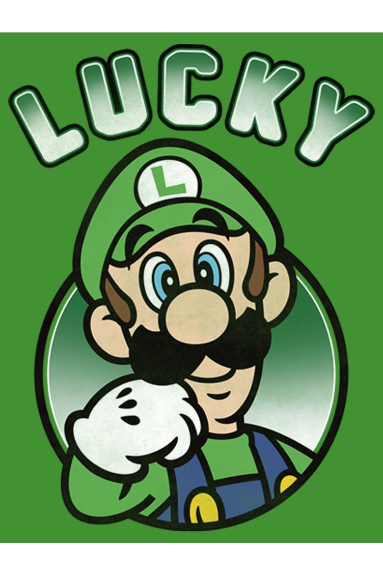 Boy's Nintendo Super Mario St. Patrick's Day Lucky Luigi Retro Graphic Tee, Alternate, color, Kelly Green