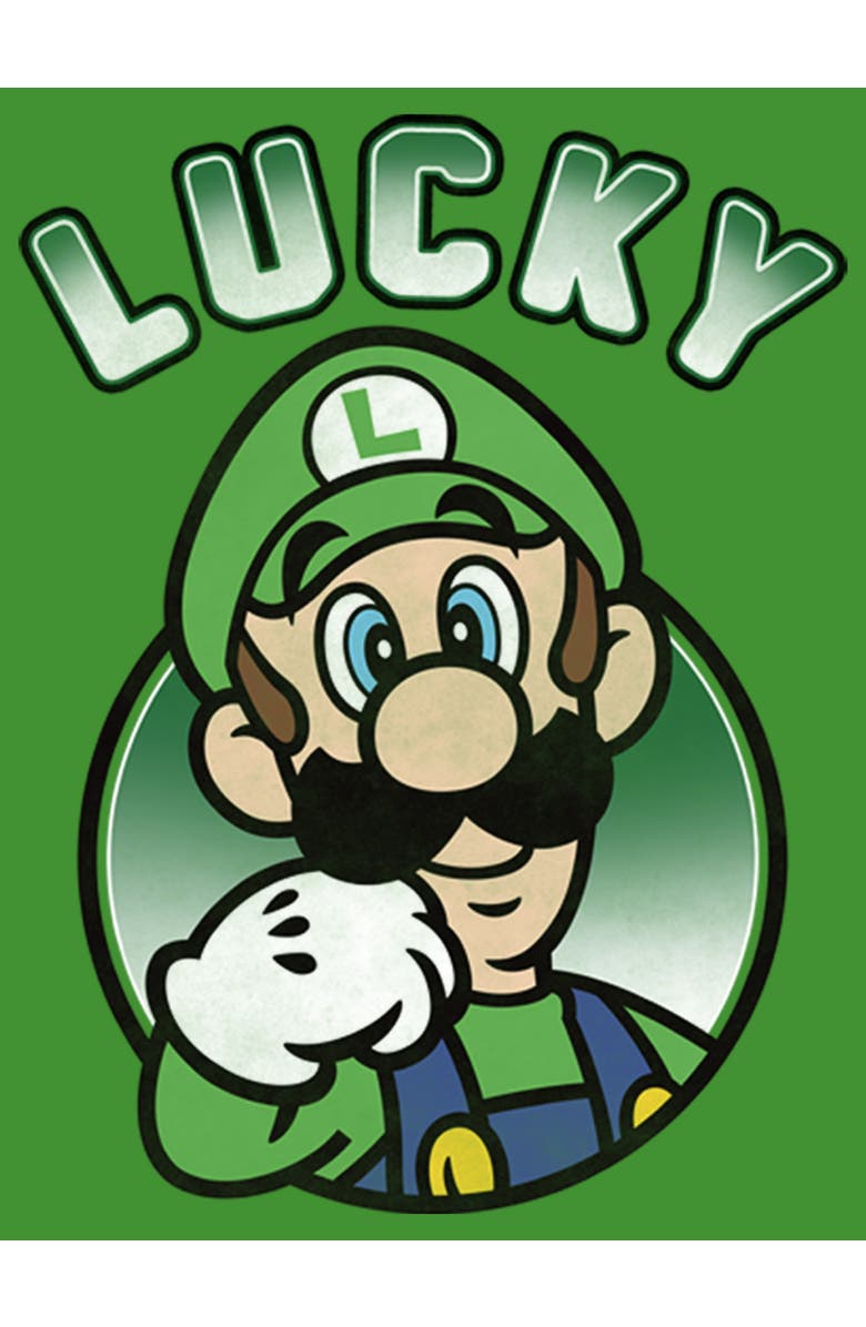 NINTENDO Boy's Nintendo Super Mario St. Patrick's Day Lucky Luigi Retro Graphic T-Shirt, Alternate, color, Kelly Green