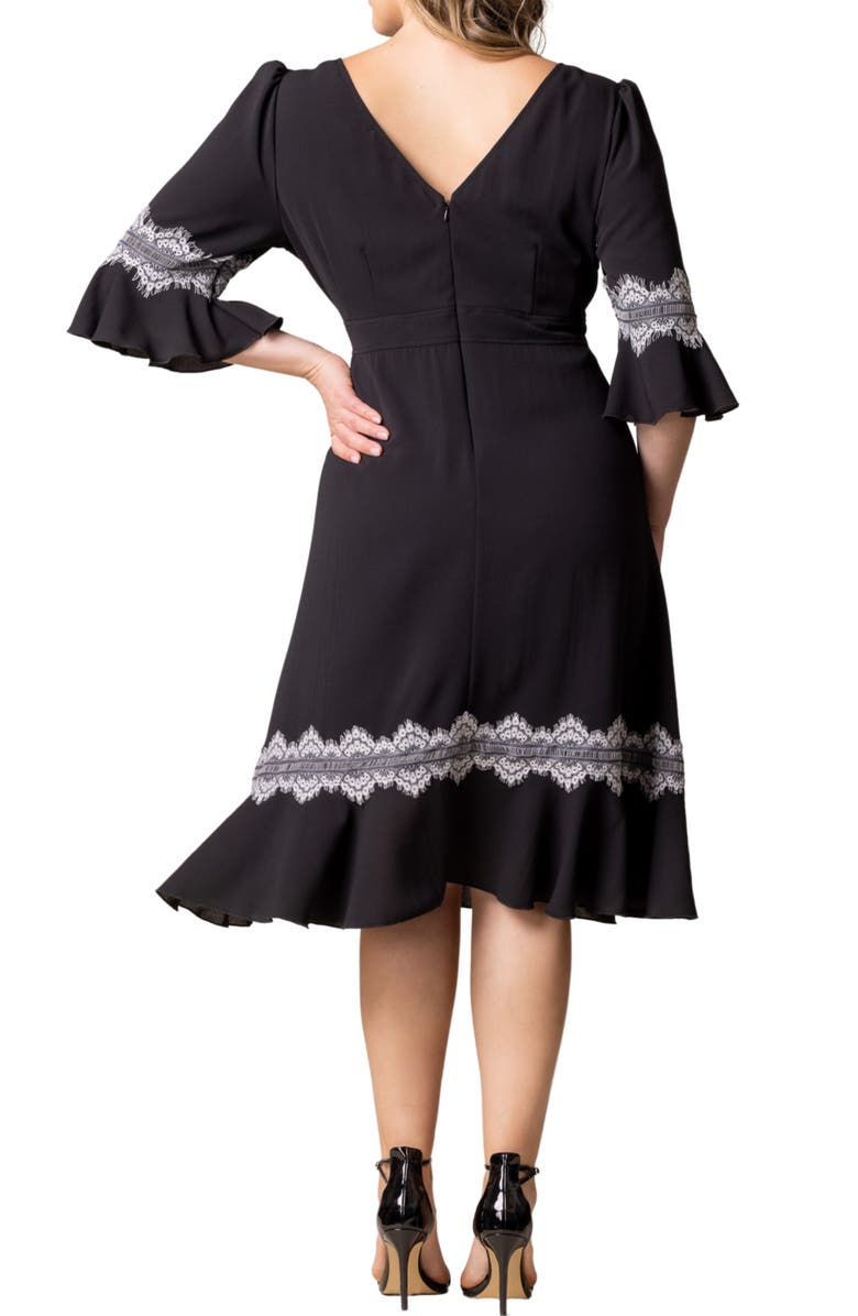 Kiyonna Villa Lace Trim Cocktail Dress, Alternate, color, Black Noir