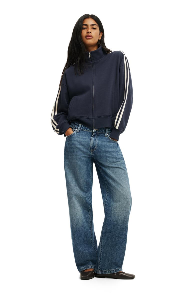 Women's Funnel Neck Fleece Zip Through, Alternate, color, Shadow Navy Taping