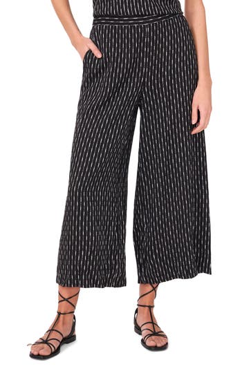 Vince Camuto Textured Stripe Crop Wide Leg Pants In Black