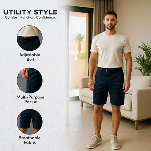 Benben Mens Cargo Shorts With Adjustable Belted Waist In Brown