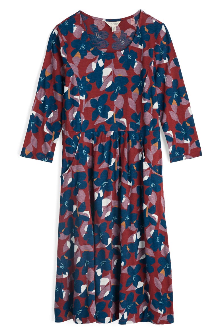 Enor Print Organic Cotton Fit & Flare Dress, Alternate, color, MACRO FLOWER BURGUNDY