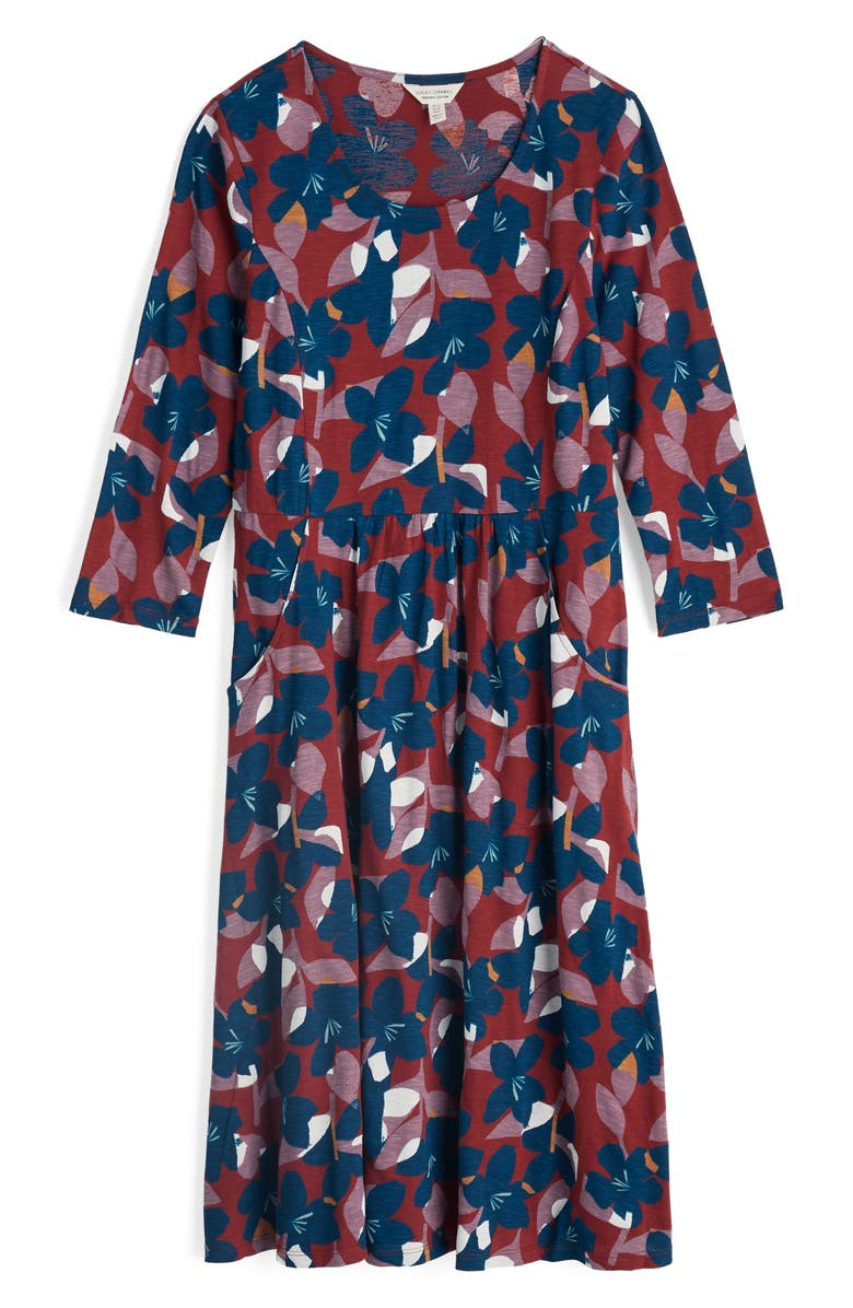 Seasalt Cornwall Enor Print Organic Cotton Fit & Flare Dress, Alternate, color, Macro Flower Burgundy