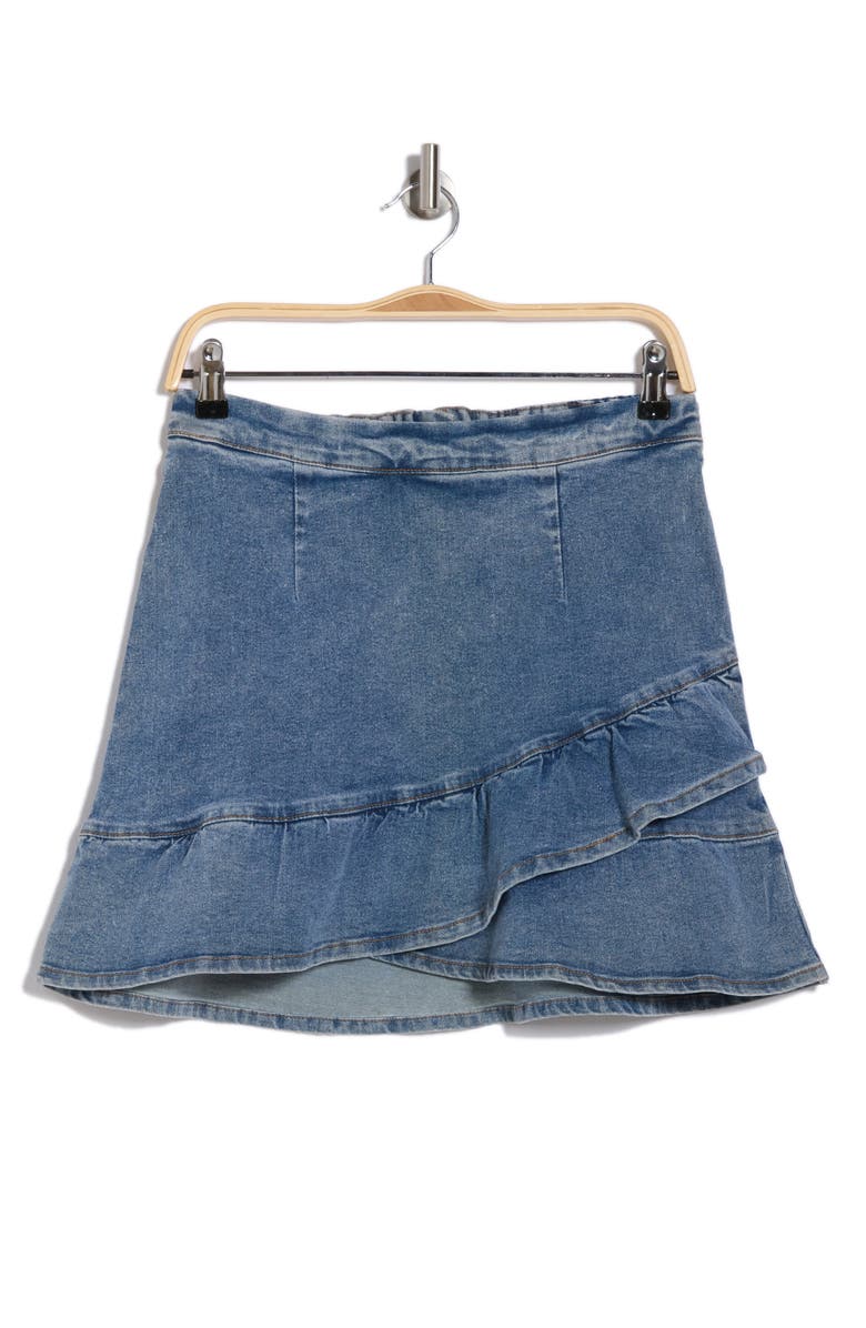 WISHLIST Unbalanced Ruffle Denim Miniskirt, Alternate, color, Denim