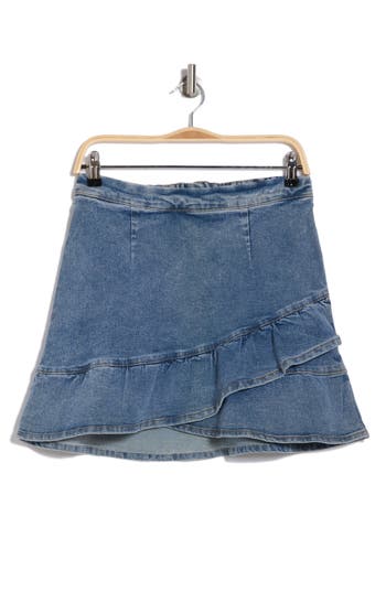 WISHLIST WISHLIST UNBALANCED RUFFLE DENIM MINISKIRT