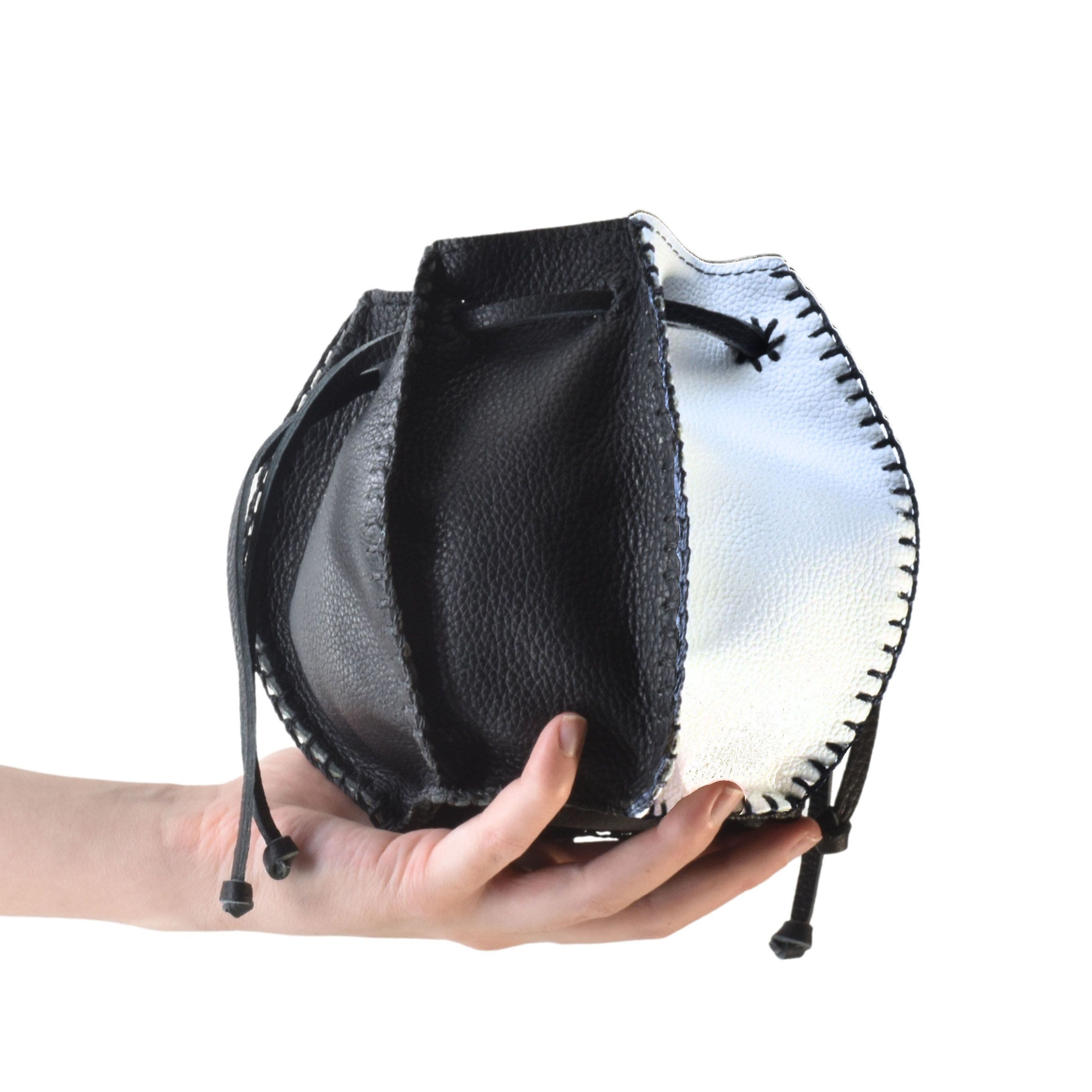 Mini Bucket Pouch Leather Bag, Alternate, color, Black White
