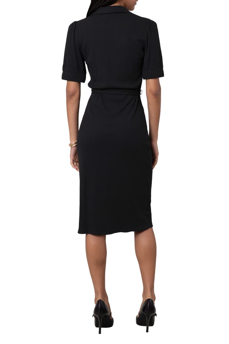 Johnny Collar Short Sleeve Ribbed Dress, Alternate, color, BLACK