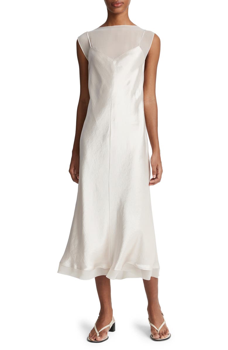 Vince Chiffon & Hammered Satin Slipdress, Main, color, 