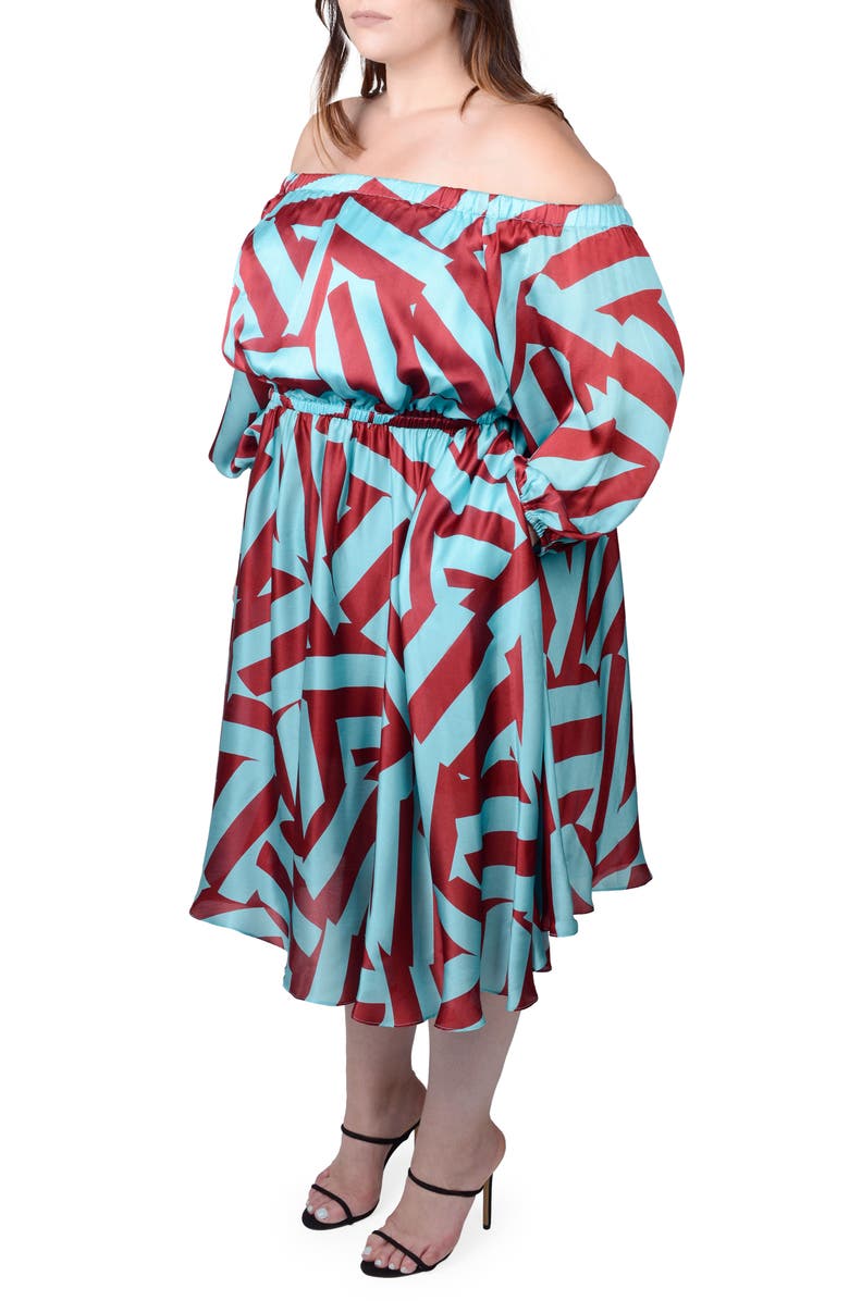 MAYES NYC Edwina Off the Shoulder Long Sleeve Dress, Alternate, color, Circle Stripes