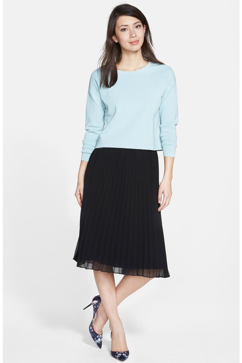 Pleat Midi Skirt, Alternate, color, BLACK
