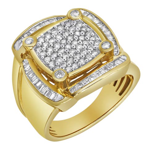 Ice Hurricane 14K Yellow Gold Diamond Men Statement Ring - 1.25ct.