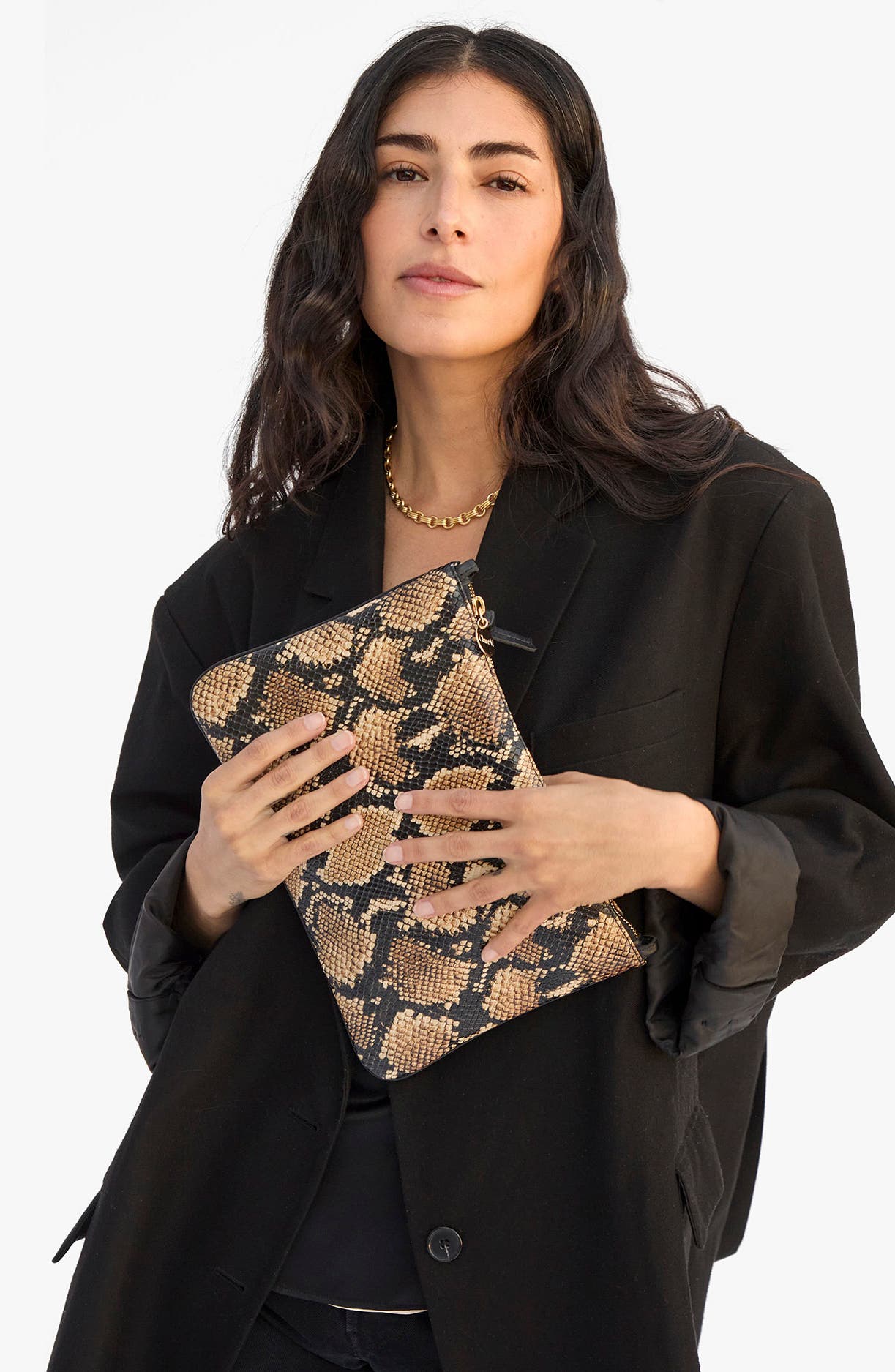 Clare V. Checkerboard Knit Flat Clutch, Alternate, color, Tan