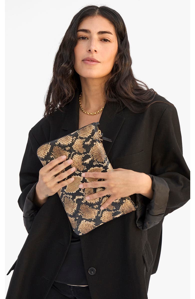 Clare V. Checkerboard Knit Flat Clutch, Alternate, color, Tan