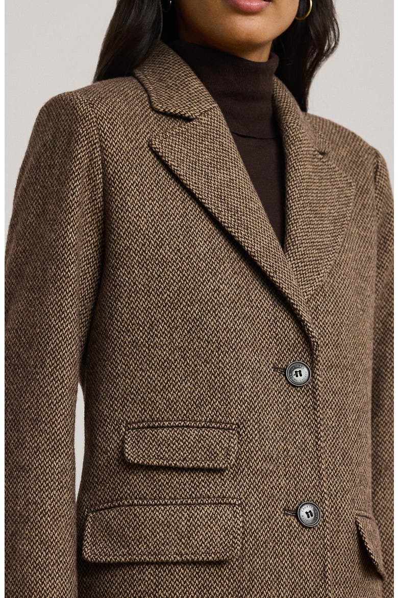 Longline Herringbone Wool Blend Reefer Coat, Alternate, color, BROWN BROKEN TWILL