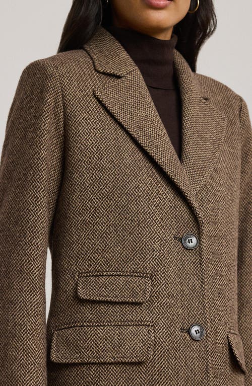 Ralph Lauren Lauren Longline Herringbone Wool Blend Reefer Coat In Brown